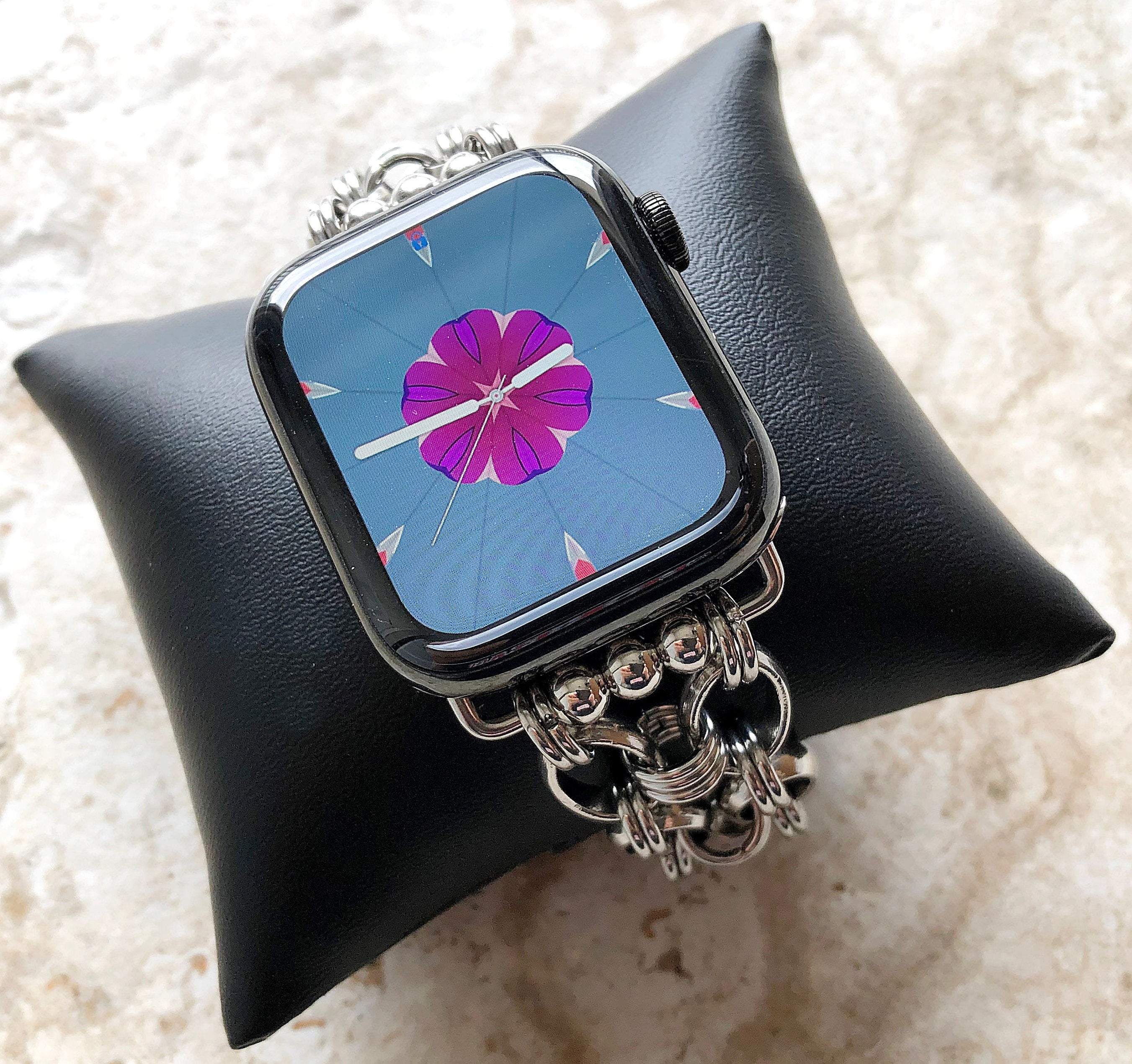 New Apple Watch Band Bracelet for iWatch Ultra 2 49mm and 9 8 Series 41mm 45mm Case Concave St Steel Handmade Silver Color Strap Jewelry